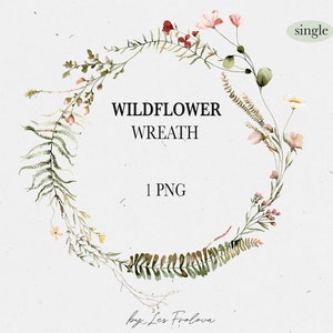 Wildflowers Watercolor Wreath Clipart, Watercolor Floral Wreath PNG, Field Flowers Wreath Image, Summer Wedding Invitation