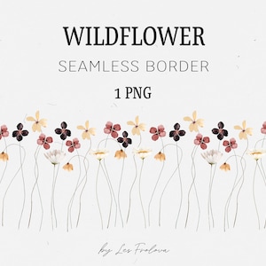 Wildflower Seamless Border Clipart, Floral Frame PNG, Watercolor WildFlower Floral Border