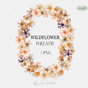 Watercolor Floral Wreath, Wedding Floral Invite Frame Clipart, Wild Flowers Floral Wreath PNG, Field Flower Clipart