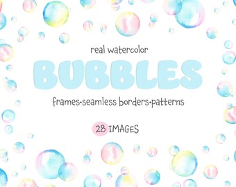 Watercolor Bubbles Clipart Collection, PNG Frame, Bubbles Seamless Border, Bubbles Baby Shower Wreaths