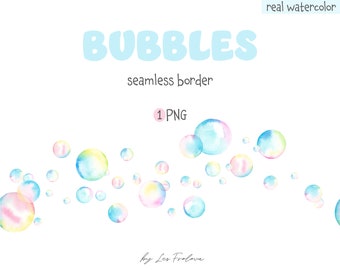 Bubbles Seamless Border, Watercolor Bubbles Frame, Pink Blue Bubbles Baby Shower