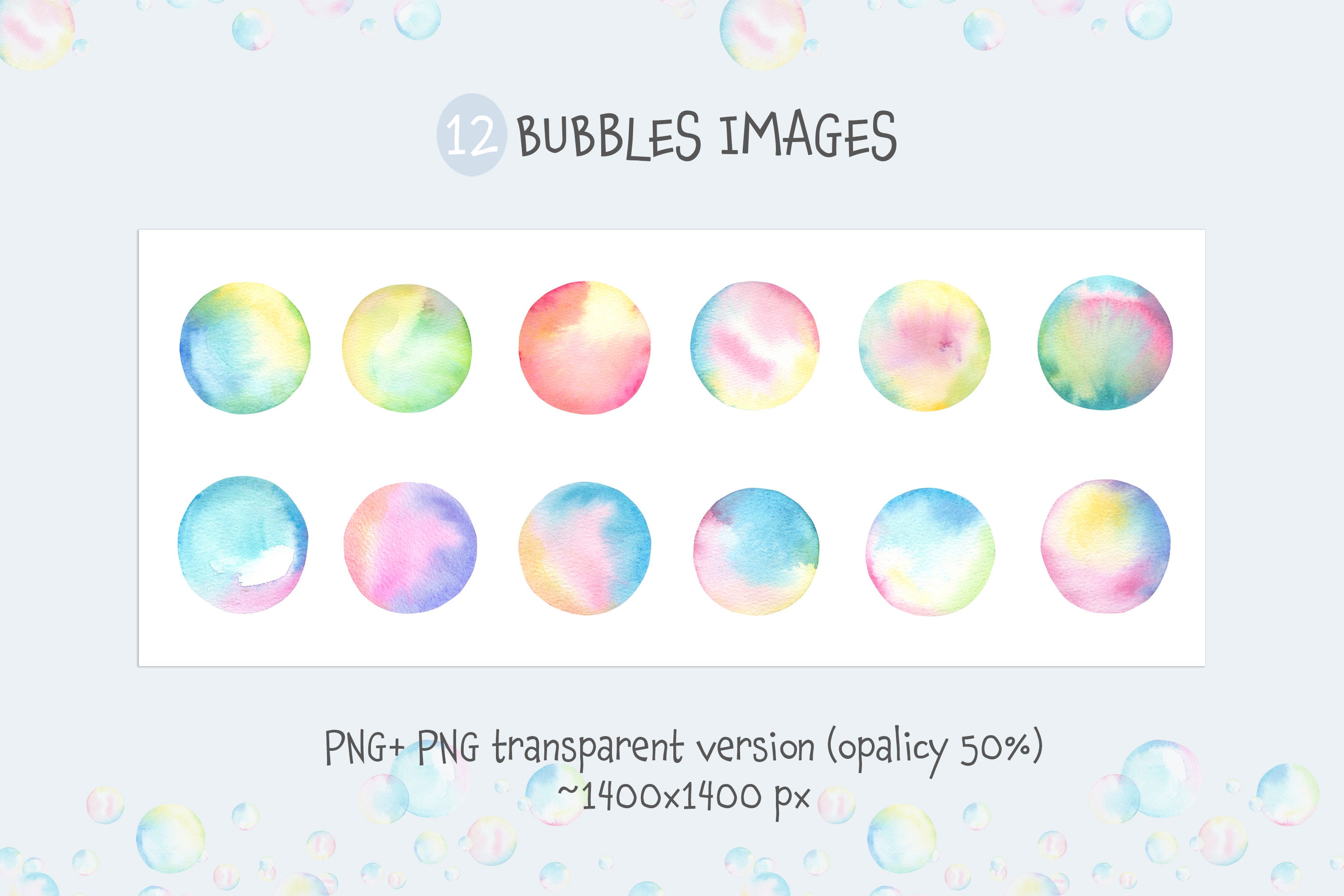 Watercolor Bubbles Clipart Collection, PNG Frame, Bubbles Seamless ...