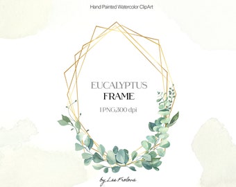 Watercolor Eucalyptus Frame ClipArt, Greenery Frame PNG, Green Leaves Frame, Wedding Eucalyptus PNG