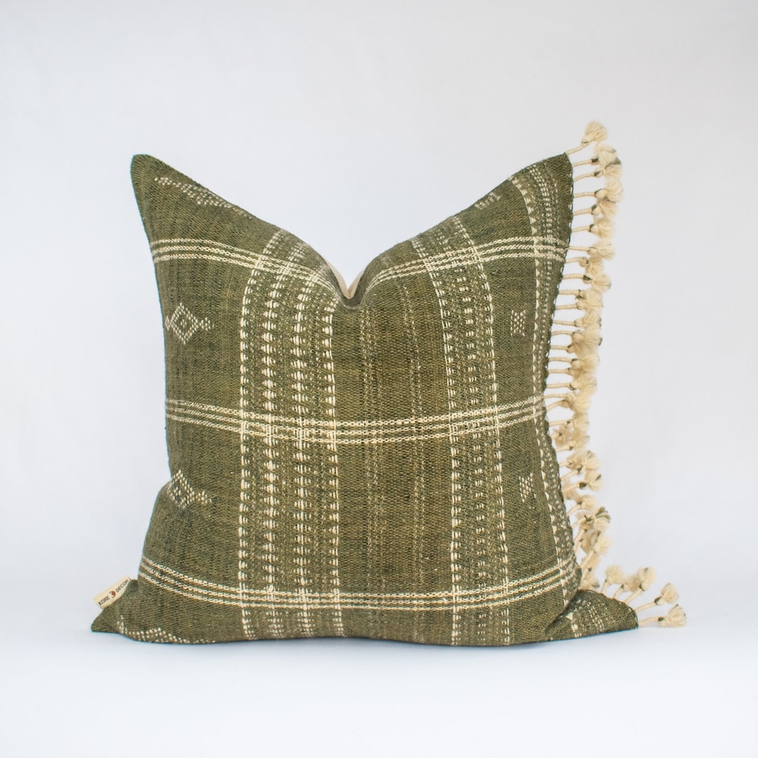 Square Shaped Olive Green Sofa Pillow Cover Handmade From Premium
