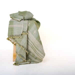 Sage Green Couch Blanket with Stripes Handcrafted and Hand-loomed by Artisans of India : SAGE