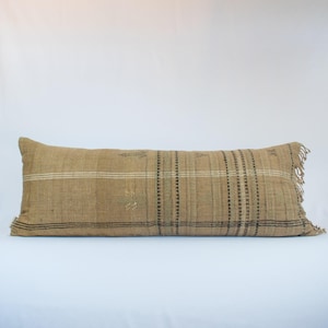 Lining Patterns of Rustic Tan Shades of Kutch Wool 14x36 Long Lumbar Pillowcase : RUBY KETKI