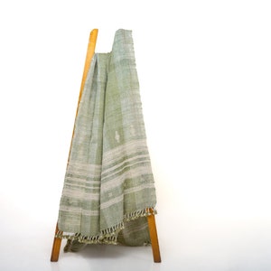 Sage Green Couch Blanket with Stripes Handcrafted and Hand-loomed by Artisans of India : SAGE