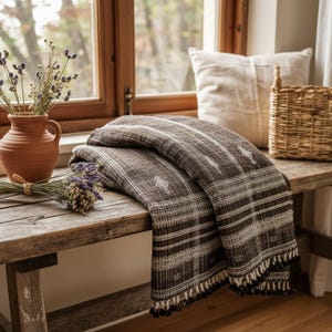 Manta de lana india marrón cálida, colcha tejida a mano para sofá con capa para dormitorio de estilo rústico - BRONZITE