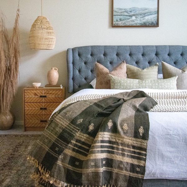 Woolen Throw, Olive Couch Throw Cover, Brown Indian Coverlet, Boho Bedspread, Decorative Blankets, Best Selling Housewarming Gift - ZARA