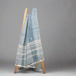 Indian Bed Coverlet, Teal Wool Blanket, Blue Bedspread, Couch Throw, Striped Bed Runner, Teal Blue Wool Sofa Cover, Housewarming Idea - IRIS