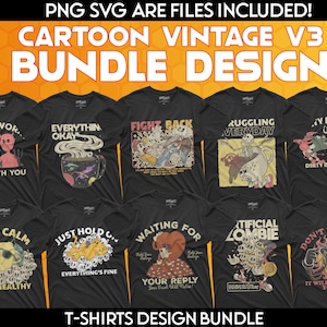 100 Vintage Cartoon Style V3 T-shirt Bundle Collection, pod T-Shirt design| png | svg for dtg , dtf and Sublimation Print.
