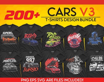 200 Car Designs V3 Bundle: Streetwear T-Shirt Graphics (PNG, EPS, SVG)