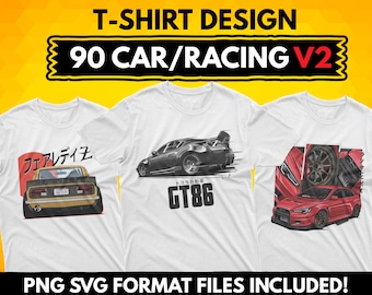 90 Sport Car Racing T-Shirt Designs: PNG SVG Bundle (Digital Download)
