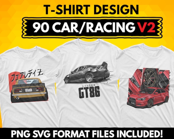 90 Sport Car Racing T-Shirt Designs: PNG SVG Bundle (Digital Download)