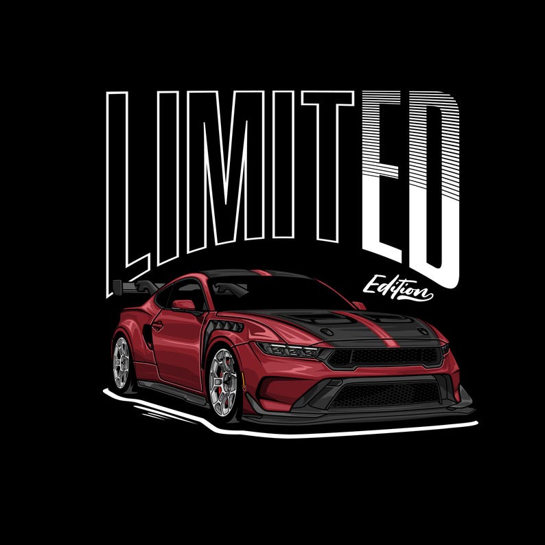 May include: Illustration of a red sports car with black accents and racing stripes. The car has a spoiler and is set against a black background. The text "LIMITED Edition" is displayed in white.