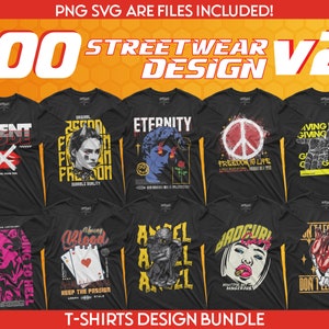 100 Streetwear Bundle V2 | Urban, Aesthetic T-Shirt Designs Digital | Urban Streetwear | Graphics Shirt | Pop Culture | T-Shirt Design