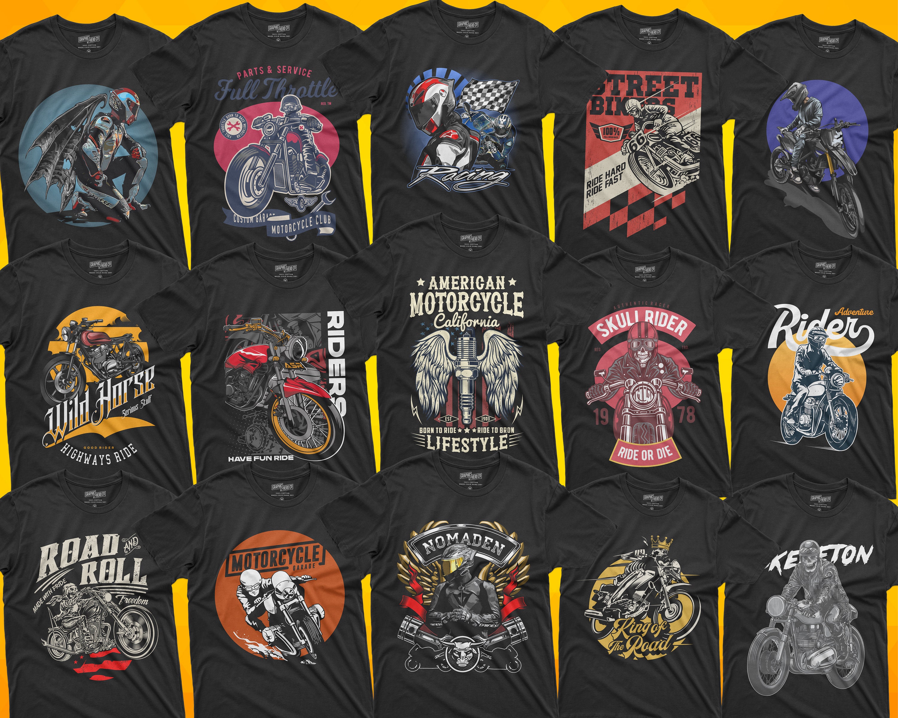 50 Motorcycle/moto T-shirt Design Bundle, Streetwear Designs