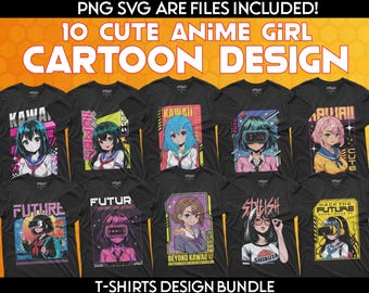Anime Girl T-Shirt Designs | Streetwear-Bundle (SVG & PNG)