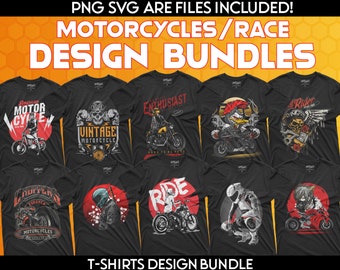 50 Motorcycle T-Shirt Designs: Streetwear Graphics Bundle (PNG SVG)
