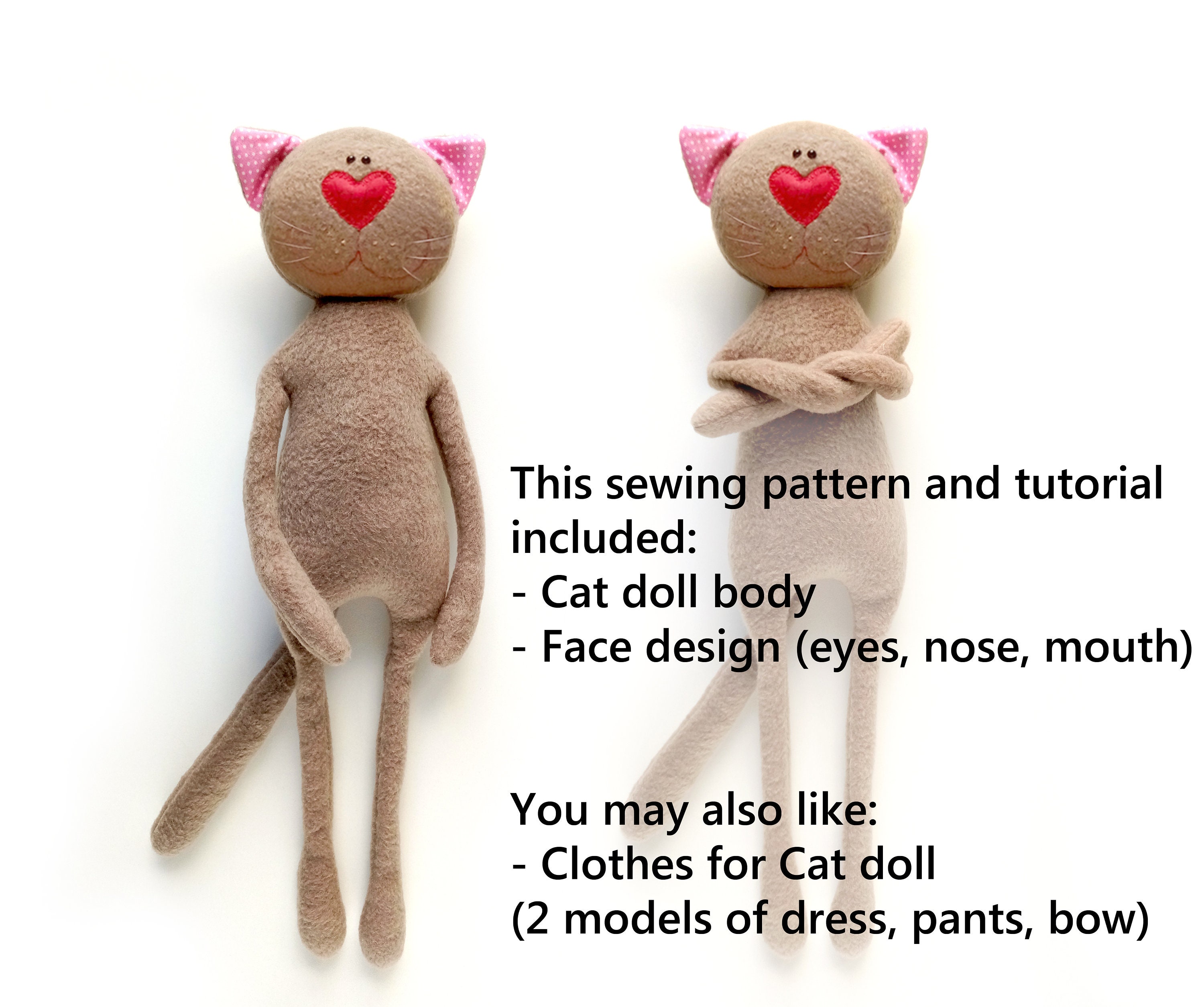 Cat SEWING PATTERN Stuffed Animal Pattern Plush Cat Doll Rag - Etsy
