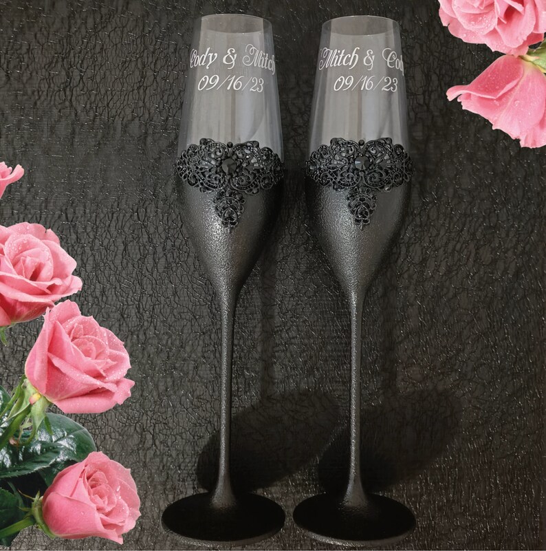Black Wedding Glasses and a Cake Server Personalized Wedding Gift for