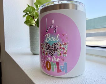 Taza de viaje personalizada para mamá / Nombre personalizado, impresión en relieve 3D, acero inoxidable