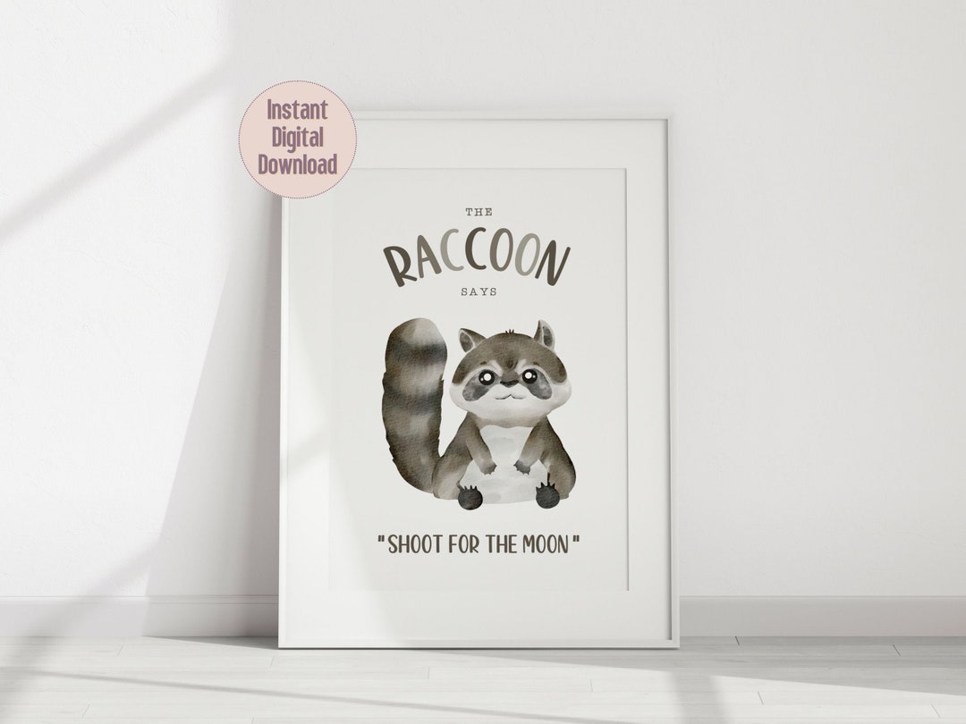 Raccoon Wall Art Printable, Nursery Decor, Animal Wall Art Collection