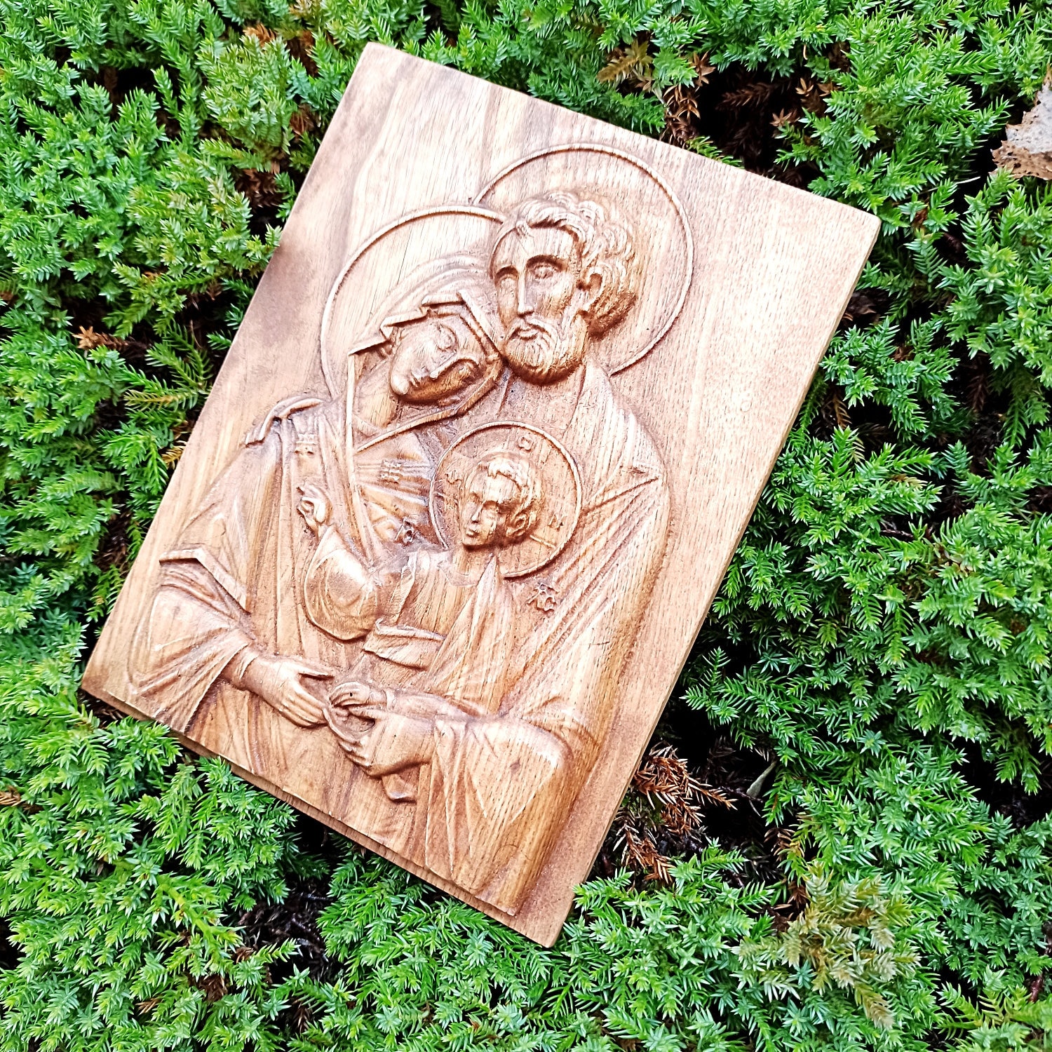 Holy Family Nativity Wood Carving Engraved Religious Icon Wall Artwork ...