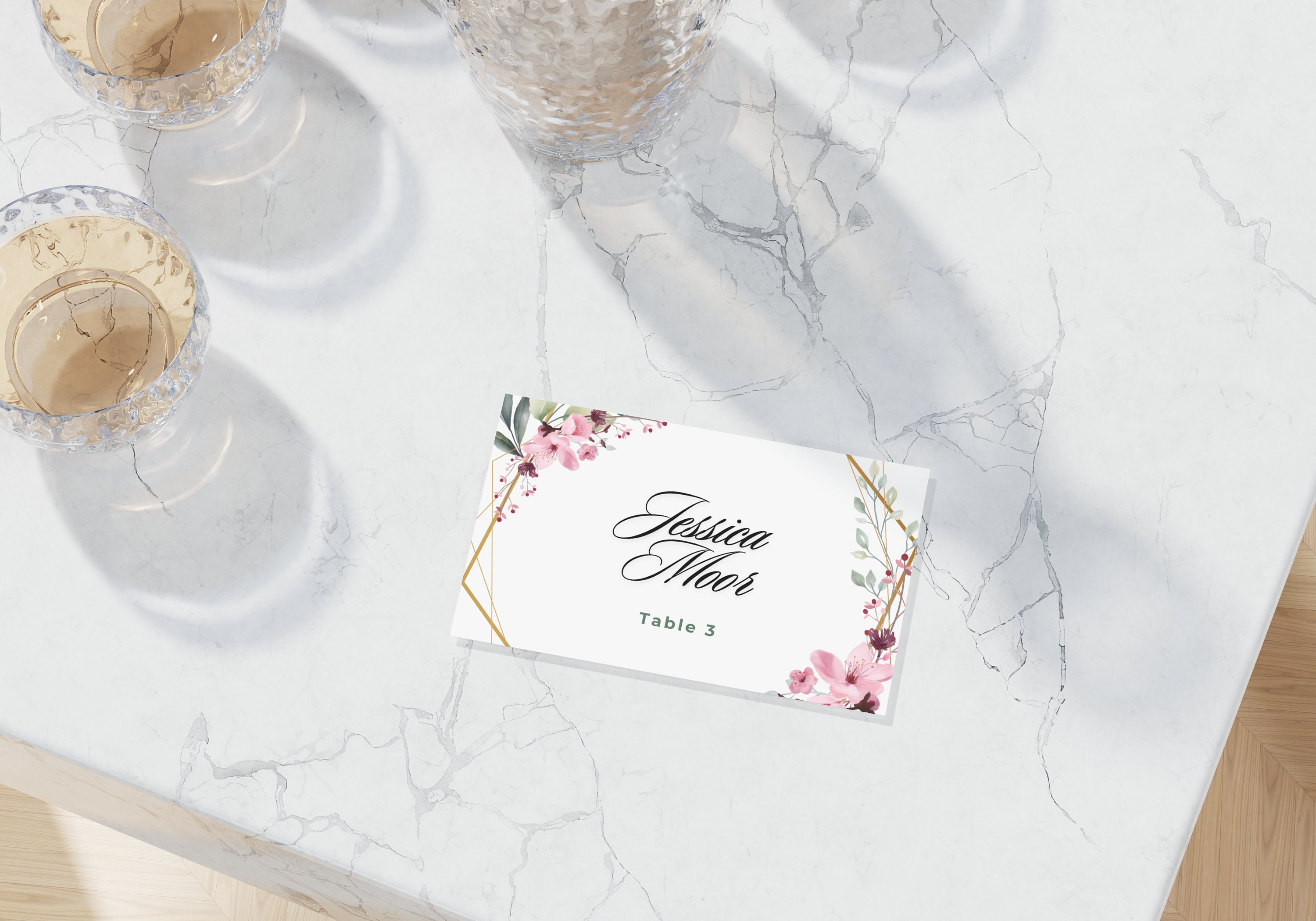 Bohemian Floral Place Card Template Printable Name Cards for Wedding