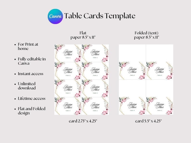 Bohemian Floral Place Card Template Printable Name Cards for Wedding