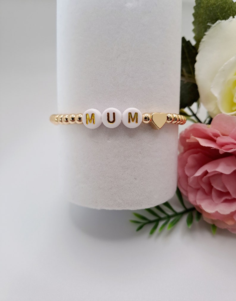 Mum/ Mama/ Mam Gold and Silver Plated Beaded Bracelet. New Mum/ Mum To Be Gift. Stacking MAMA Bracelet. zdjęcie 8