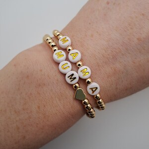 Mum/ Mama/ Mam Gold and Silver Plated Beaded Bracelet. New Mum/ Mum To Be Gift. Stacking MAMA Bracelet. zdjęcie 9