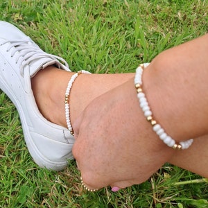 Beaded anklet, stetchy anklet, glass seed bead and gold plated anklet, glass seed bead and silver plated anklet image 8