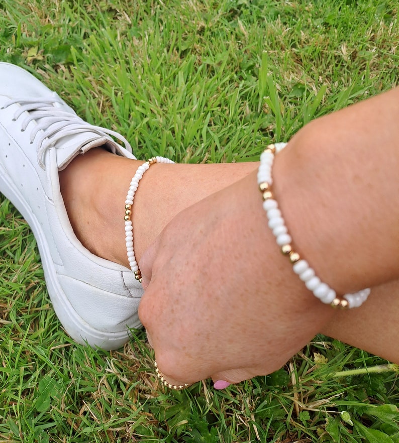 Beaded anklet, stetchy anklet, glass seed bead and gold plated anklet, glass seed bead and silver plated anklet zdjęcie 8