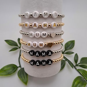 Mum/ Mama/ Mam Gold and Silver Plated Beaded Bracelet. New Mum/ Mum To Be Gift. Stacking MAMA Bracelet. zdjęcie 5