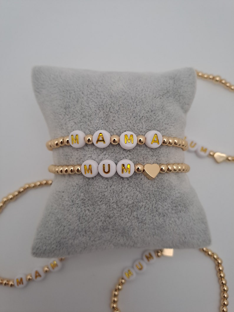 Mum/ Mama/ Mam Gold and Silver Plated Beaded Bracelet. New Mum/ Mum To Be Gift. Stacking MAMA Bracelet. zdjęcie 6