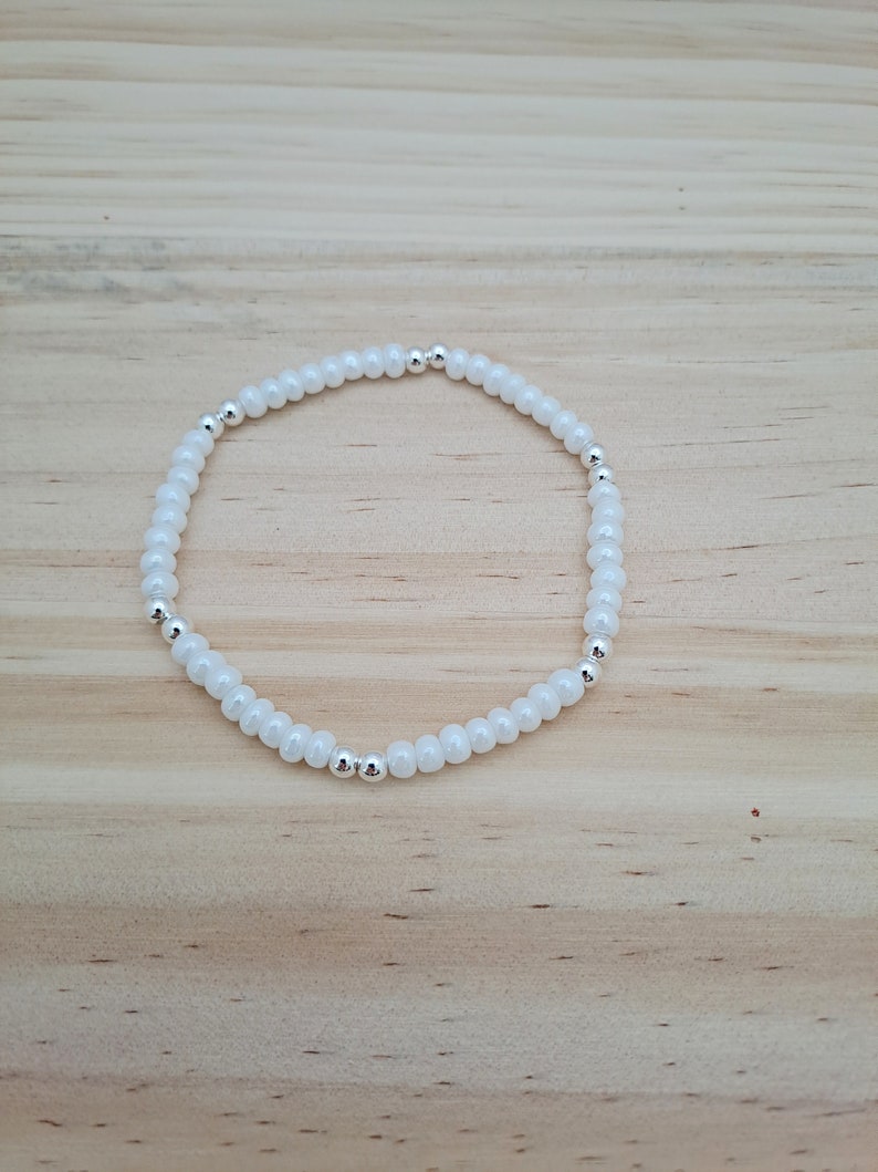 Perle de rocaille de verre et bracelet de perles d'argent, bracelet de perles de rocaille délicates image 3