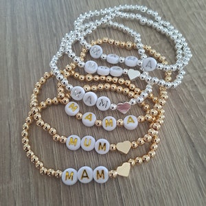 Mum/ Mama/ Mam Gold and Silver Plated Beaded Bracelet. New Mum/ Mum To Be Gift. Stacking MAMA Bracelet. zdjęcie 2