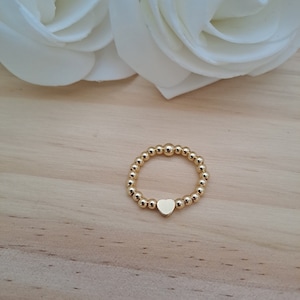 Mini heart bead ring, gold plated beaded ring, stretch ring, stacking ring image 1