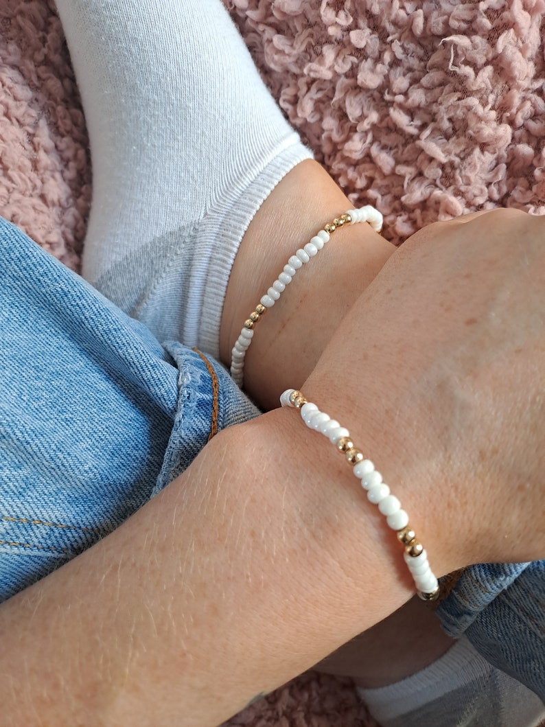 Beaded anklet, stetchy anklet, glass seed bead and gold plated anklet, glass seed bead and silver plated anklet zdjęcie 6