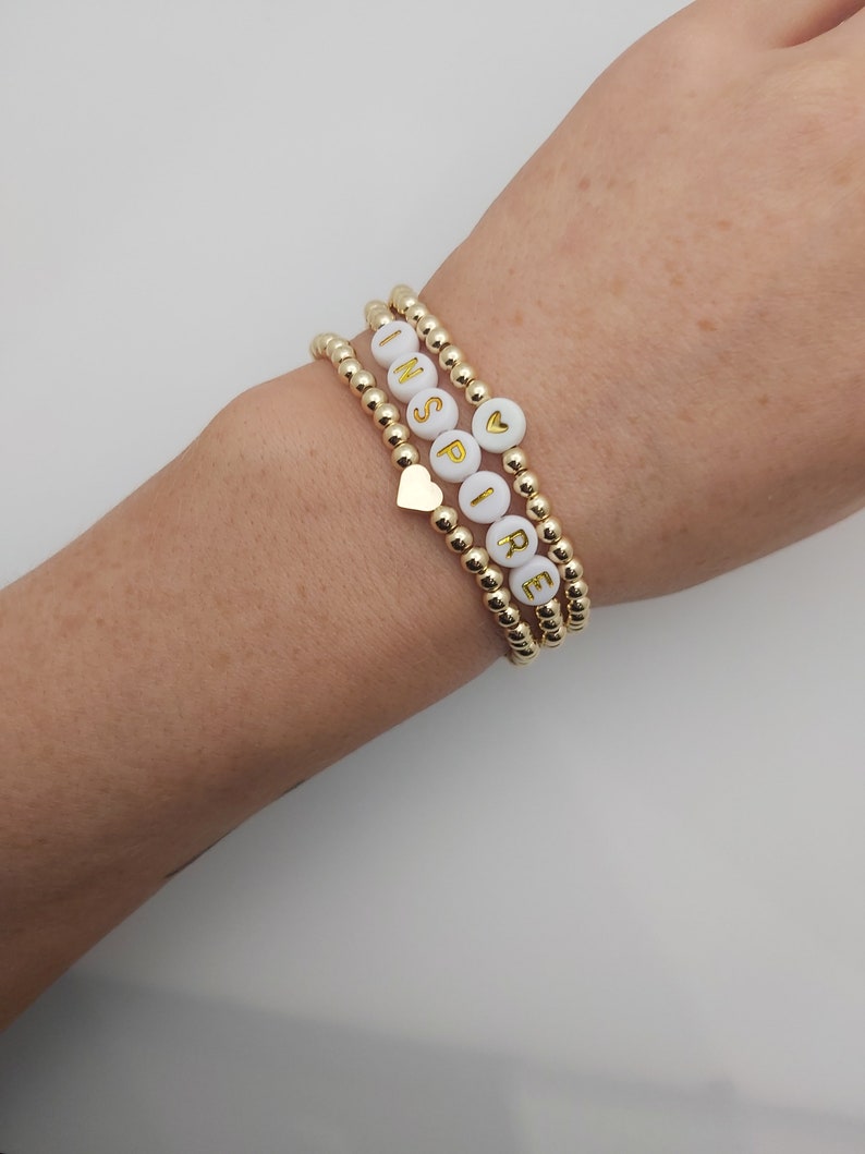 Beaded heart bracelet, gold bracelet with heart bead, silver bracelet with heart bead, pearls, stacking bracelets zdjęcie 7