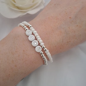 Glass seed bead and silver bead bracelet, dainty seed bead bracelet image 1