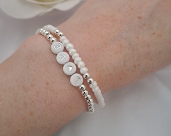 Glass seed bead and silver bead bracelet, dainty seed bead bracelet