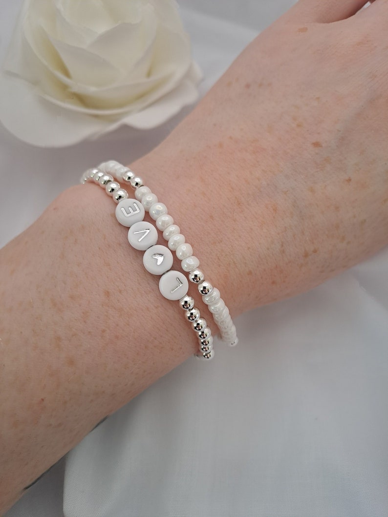 Perle de rocaille de verre et bracelet de perles d'argent, bracelet de perles de rocaille délicates image 1