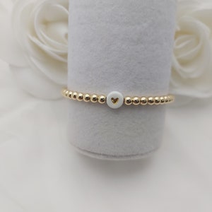 Beaded heart bracelet, gold bracelet with heart bead, silver bracelet with heart bead, pearls, stacking bracelets zdjęcie 4