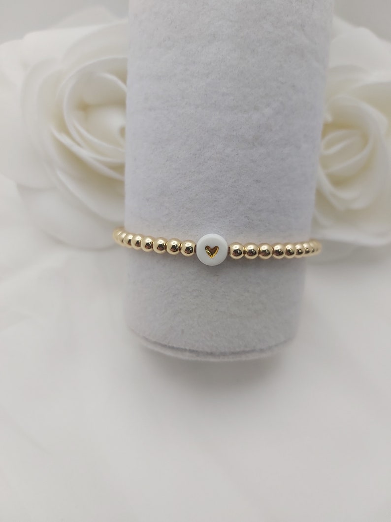 Beaded heart bracelet, gold bracelet with heart bead, silver bracelet with heart bead, pearls, stacking bracelets zdjęcie 4