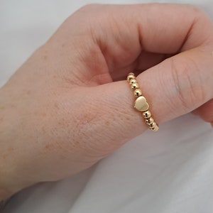 Mini heart bead ring, gold plated beaded ring, stretch ring, stacking ring image 3