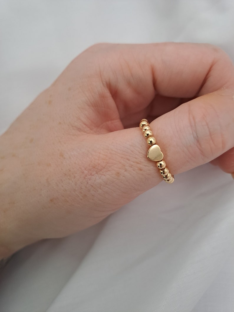 Mini heart bead ring, gold plated beaded ring, stretch ring, stacking ring image 3