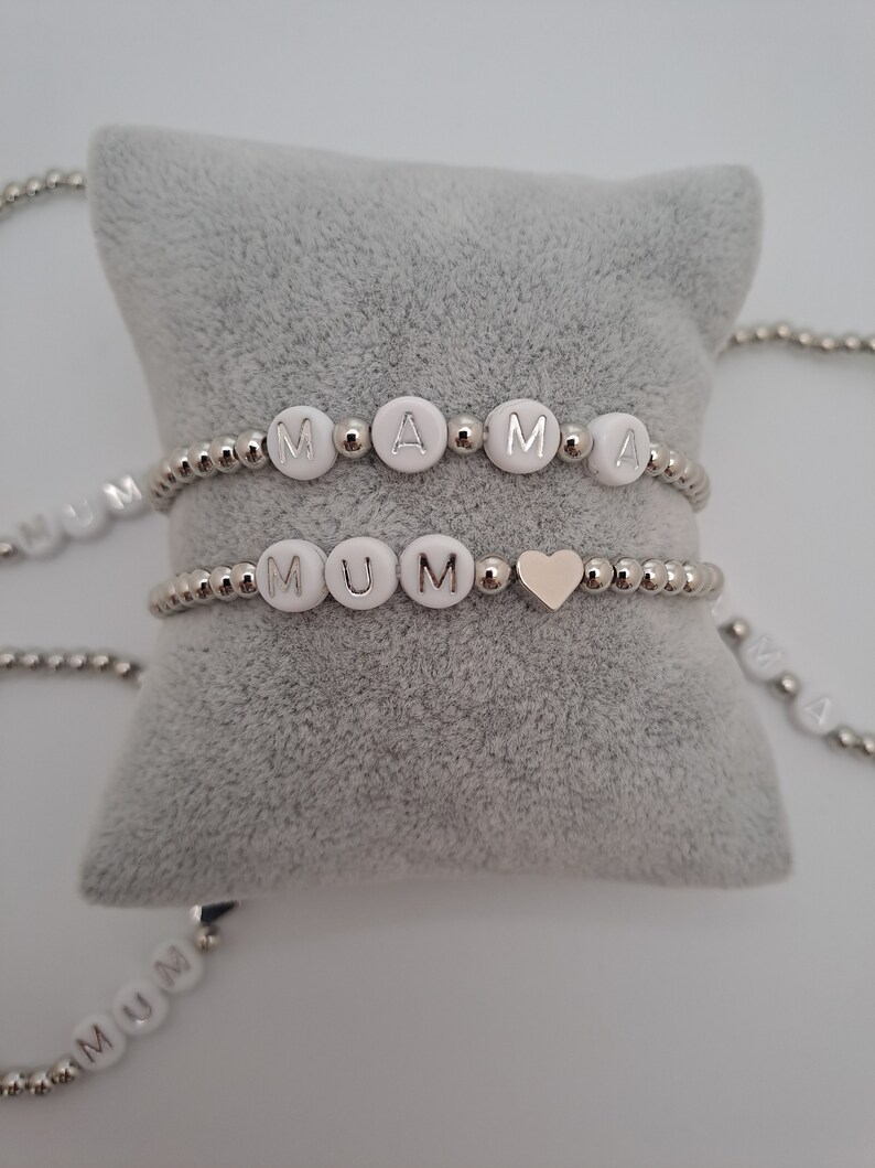 Mum/ Mama/ Mam Gold and Silver Plated Beaded Bracelet. New Mum/ Mum To Be Gift. Stacking MAMA Bracelet. zdjęcie 7