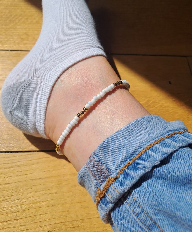 Beaded anklet, stetchy anklet, glass seed bead and gold plated anklet, glass seed bead and silver plated anklet image 7